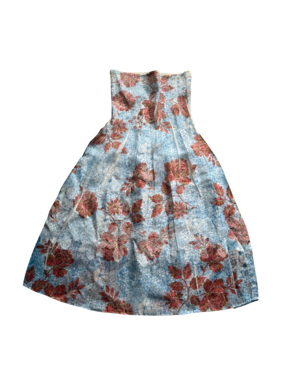 Lapis Women's Strapless Tube Midi Dress Blue Red Floral Botanical Stretch Y2K